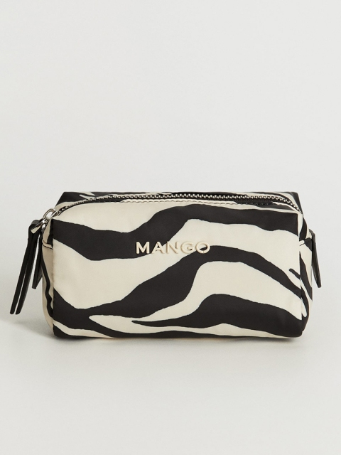 

MANGO Women Off-White & Black Zebra Print Cosmetic Pouch