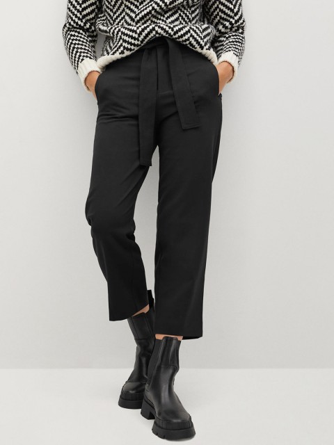 

MANGO Women Black Straight Fit Solid Trousers