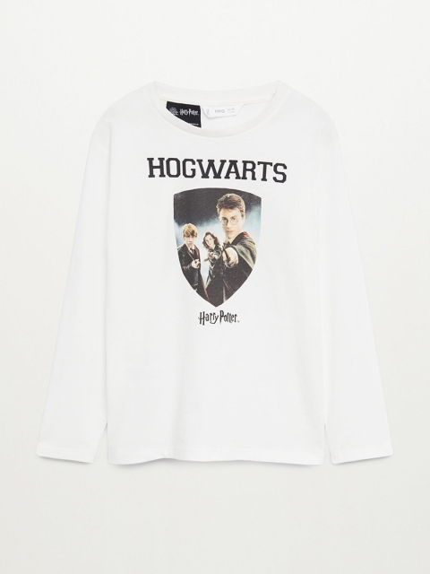 

Mango Kids Boys White & Black Harry Potter Print Sustainable Round Neck T-shirt