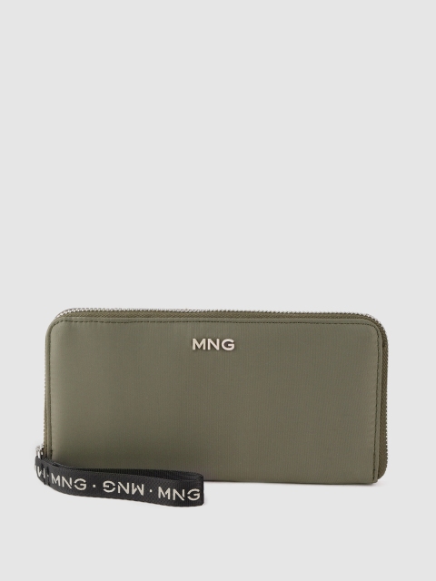 

MANGO Women Olive Green Solid Zip Around Wallet