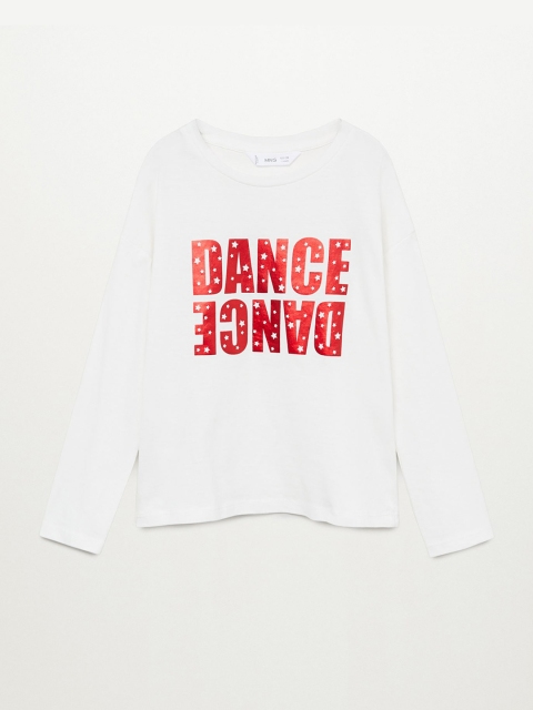 

Mango Kids Girls White & Red Organic Cotton Printed Round Neck T-shirt