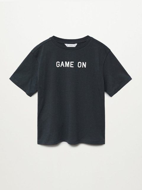 

Mango Kids Boys Black White Game On Print Round Neck Organic Cotton T-shirt