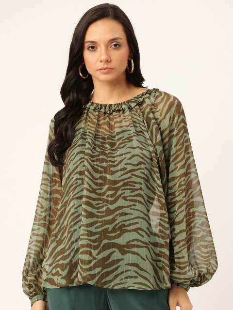 

MANGO Women Green Animal Printed Top