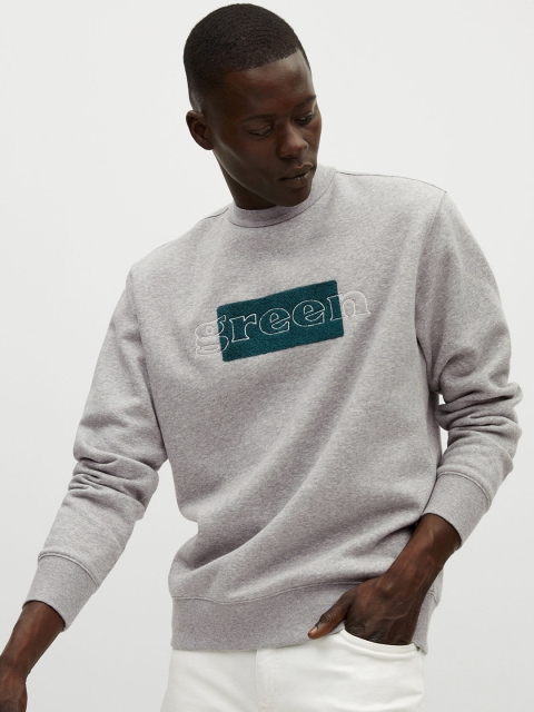 

MANGO MAN Men Grey Melange Self Design Sweatshirt