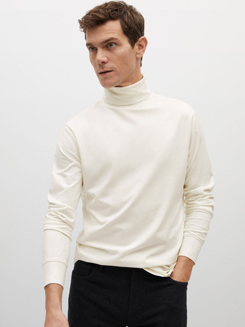 

MANGO MAN Off-White Sustainable Solid High Neck T-shirt