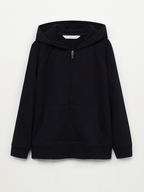 Mango Kids Boys Black Solid Organic Cotton Hooded Sweatshirt