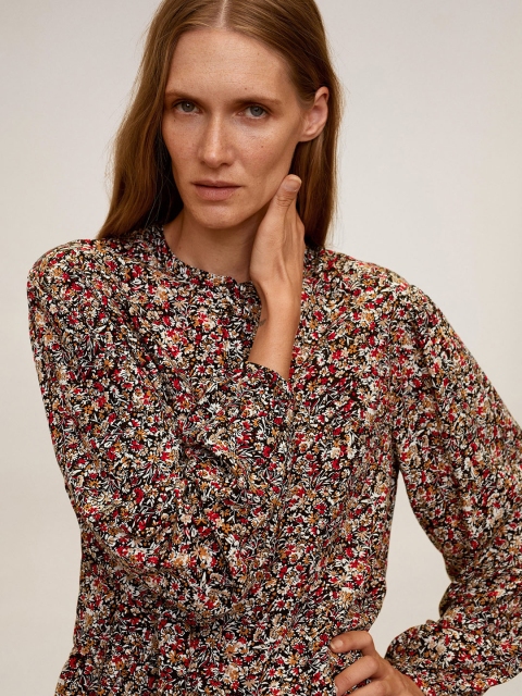 

MANGO Women Black & Beige Floral Printed Sustainable Top
