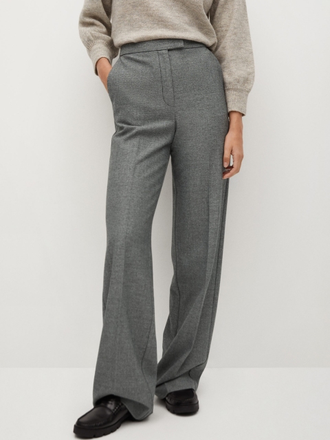 

MANGO Women Charcoal Grey Regular Fit Solid Sustainable Parallel Trousers