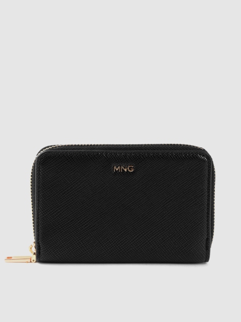 

MANGO Women Black Textured Zip Around Wallet