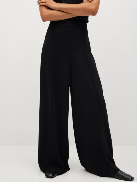 

MANGO Women Black Regular Fit Solid Parallel Trousers
