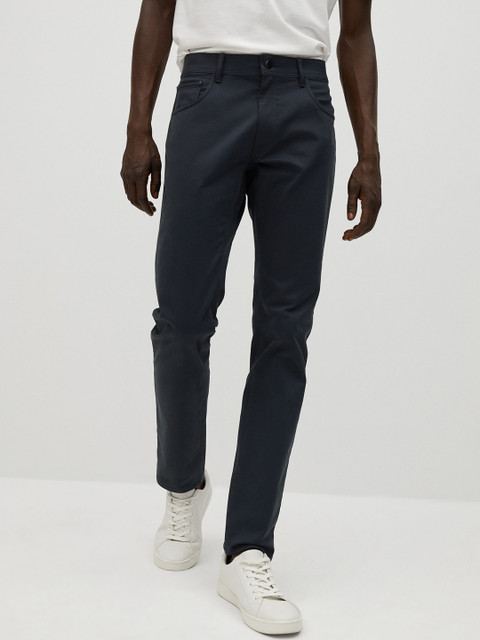 

MANGO MAN Navy Blue Slim Fit Solid Sustainable Chinos