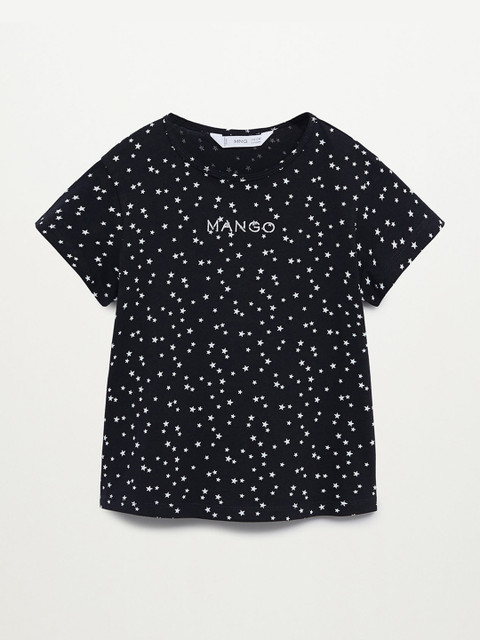 

Mango Kids Girls Black Organic Cotton Printed Round Neck T-shirt