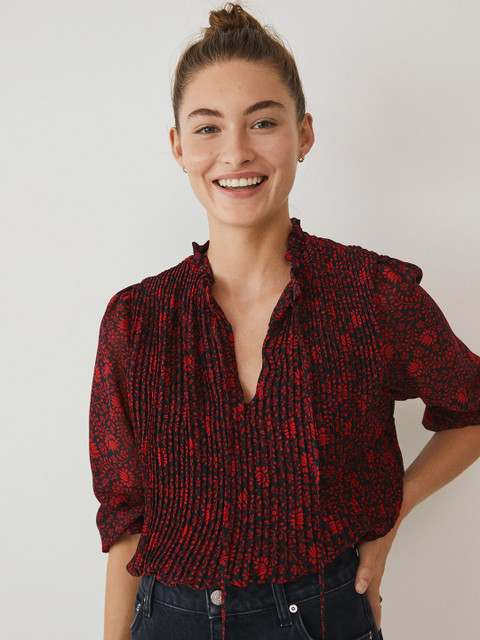 

MANGO Women Red & Black Sustainable Floral Printed Top