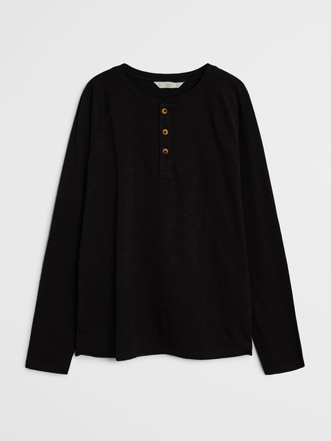 

Mango Kids Boys Black Organic Cotton Solid Henley Neck Sustainable T-shirt