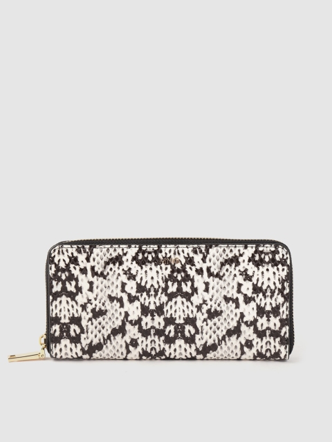 

MANGO Women Black & White Snakeskin Textured Zip Around Wallet