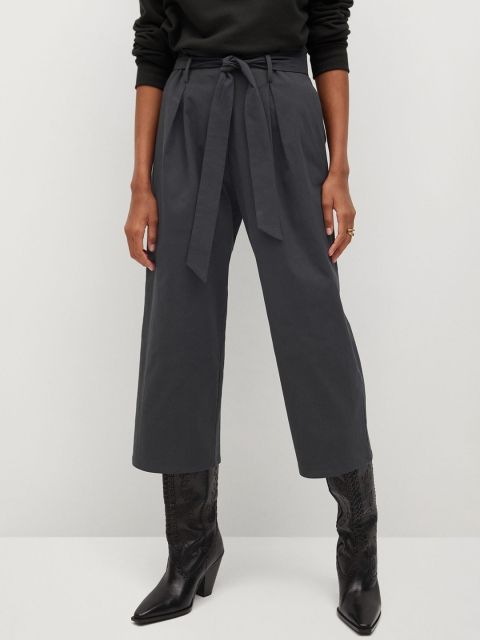 

MANGO Women Charcoal Grey Straight Fit Solid Cropped Trousers