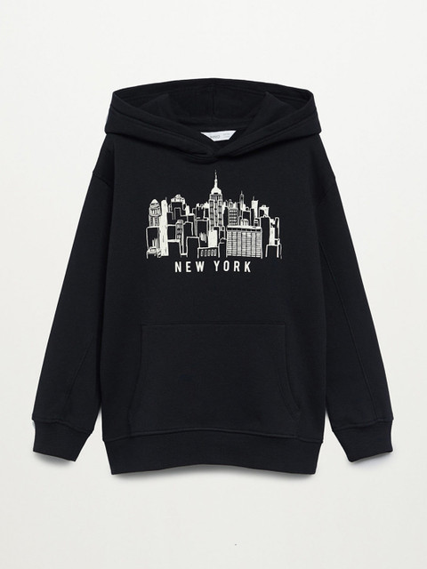 

Mango Kids Boys Black & White Graphic Print Organic Cotton Hooded Sweatshirt