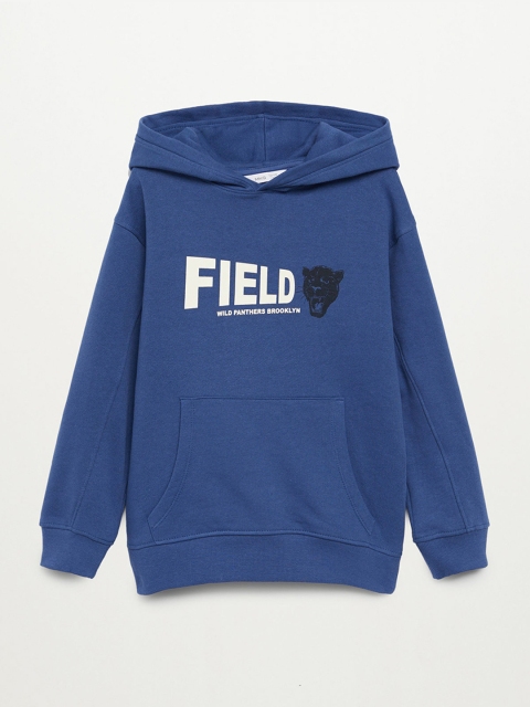 

Mango Kids Boys Blue & White Typography Printed Organic Cotton Hooded Sweatshirt