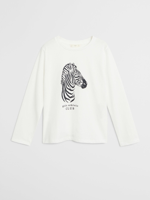 

Mango Kids Girls White Organic Cotton Zebra Print Round Neck T-shirt