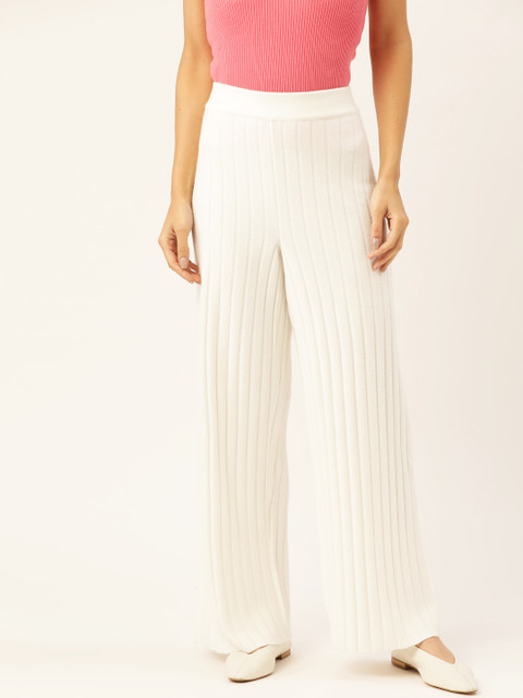 

MANGO Women Off-White Regular Fit Self Design Parallel Trousers