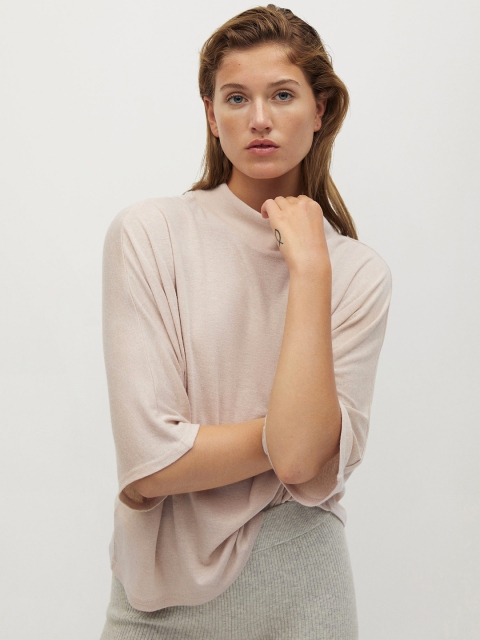 

MANGO Women Beige Solid Boxy Top Sustainable