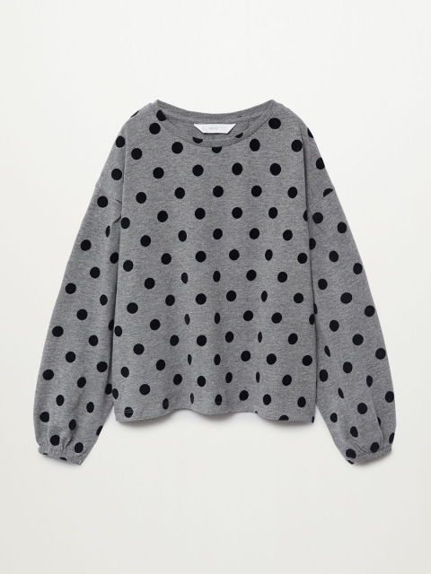 

Mango Kids Girls Grey & Black Polka Dot Print Boxy Top