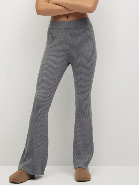 

MANGO Women Grey Melange Sustainable Regular Fit Ribbed Bootcut Trousers