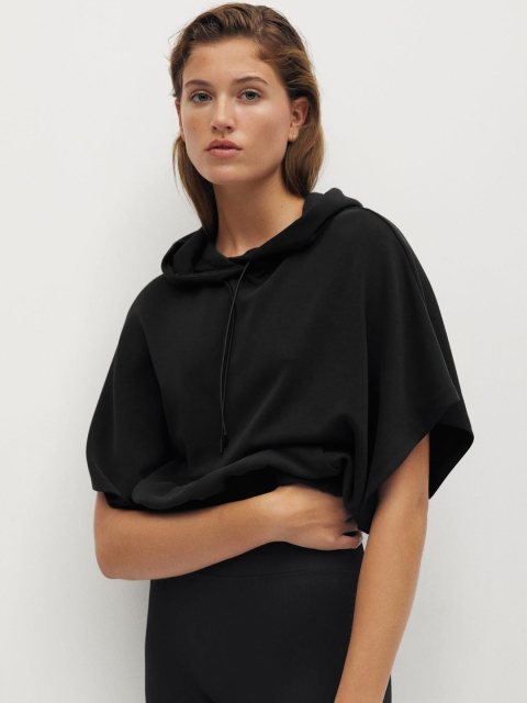 

MANGO Women Black Solid Hooded Sweatshirt