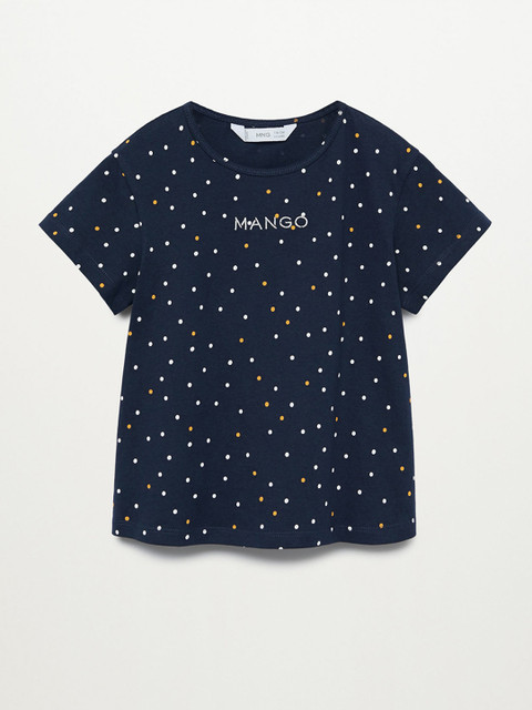 

Mango Kids Girls Navy Blue Organic Cotton Dot Print Round Neck T-shirt