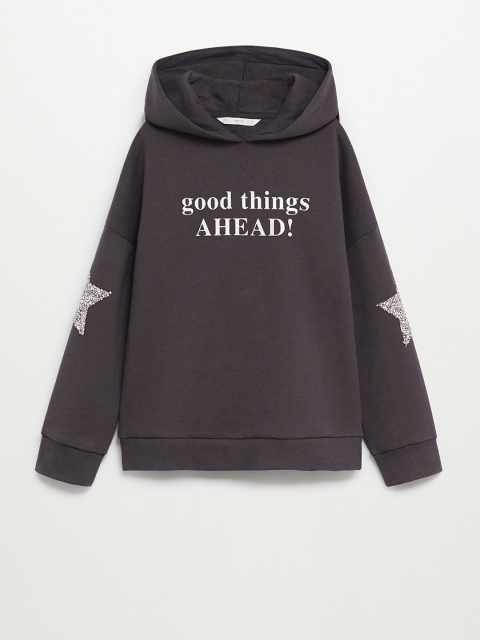 

Mango Kids Girls Charcoal Grey Printed Organic Cotton Hooded Sustainable Sweatshirt