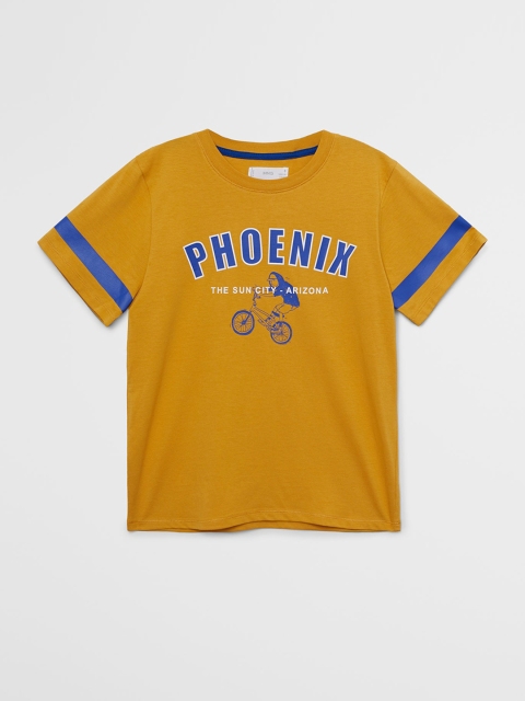 

Mango Kids Boys Mustard Yellow & Blue Typography Print Organic Cotton Round Neck T-shirt