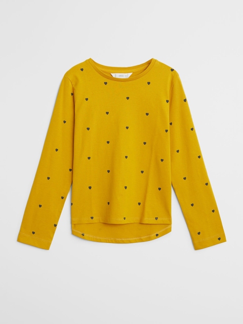 

Mango Kids Girls Mustard Printed T-shirt