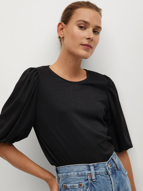 

MANGO Women Black Solid Top With Shimmer All-Over
