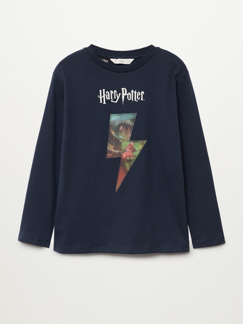 

Mango Kids Boys Navy Blue & White Harry Potter Print Sustainable Round Neck T-shirt