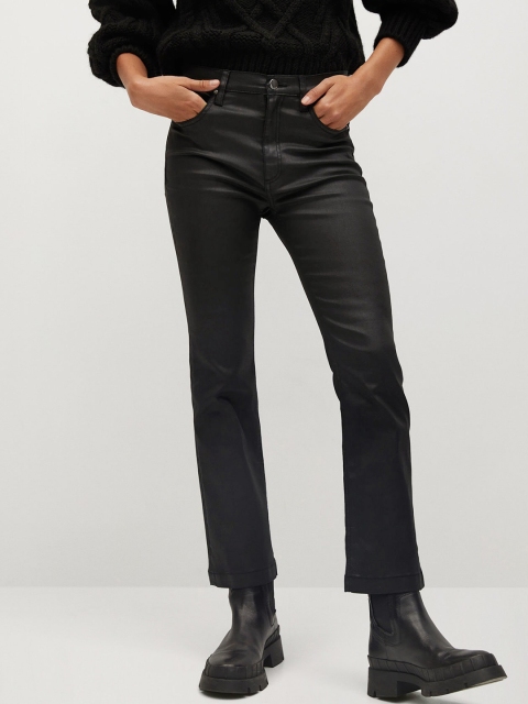 

MANGO Women Charcoal Grey Sustainable Flare Bootcut Mid-Rise Clean Look Stretchable Jeans