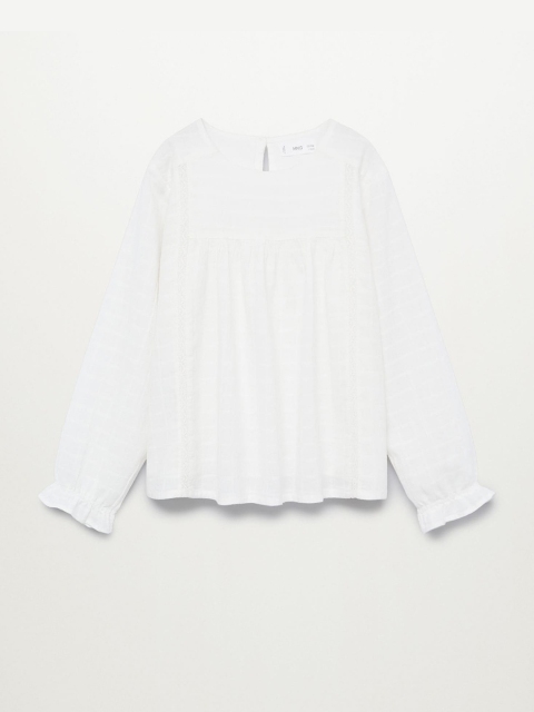 

Mango Kids Girls White Organic Cotton Self Checked Sustainable A-Line Top
