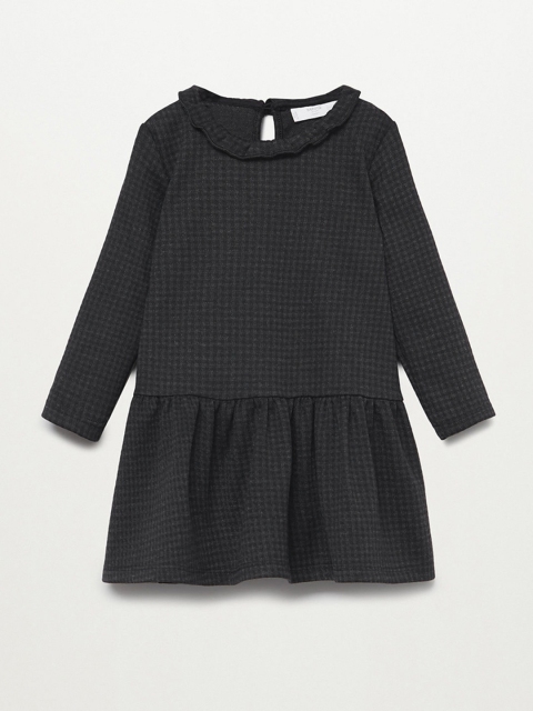 

Mango Kids Girls Black & Charcoal Grey Checked Drop-Waist Dress