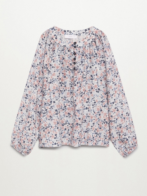 

Mango Kids Girls White & Blue Ditsy Floral Print Sustainable Boxy Top