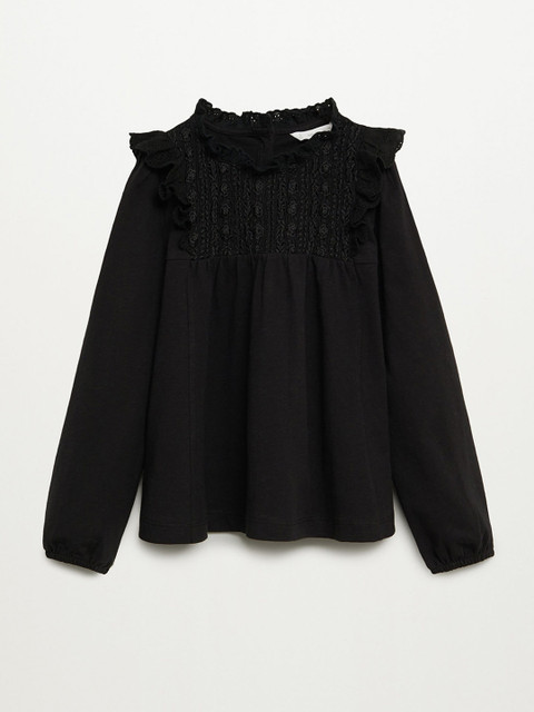 

Mango Kids Girls Black Floral Embroidered Organic Cotton Victorian Top