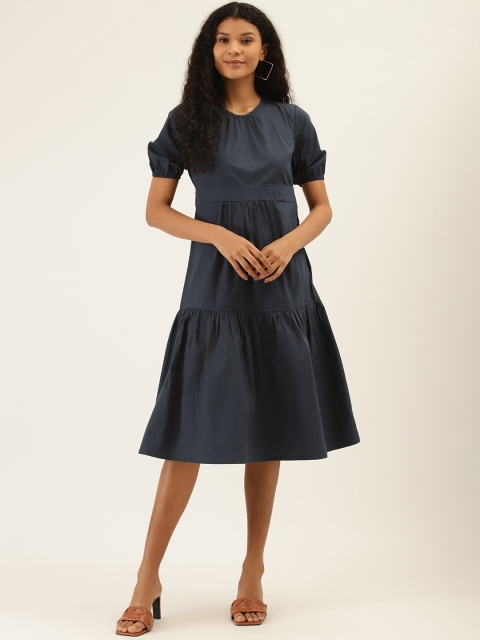 

Label Ritu Kumar Women Navy Blue Solid Tiered Empire Dress