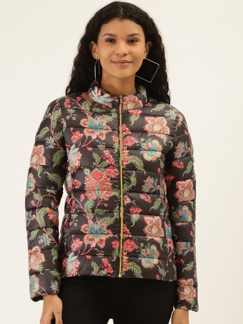 

Label Ritu Kumar Women Navy Blue Floral Printed Padded Jacket