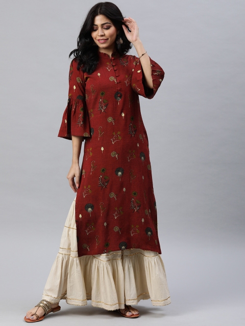 

AHIKA Women Maroon & Brown Printed Straight Kurta