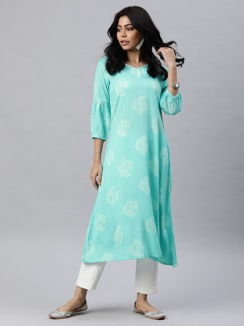 

AHIKA Women Blue & White Printed Straight Kurta