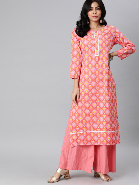 

AHIKA Women Pink Printed Straight Kurta