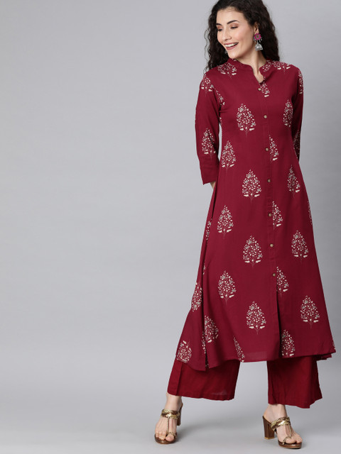 

AHIKA Women Maroon & White Printed A-Line Kurta
