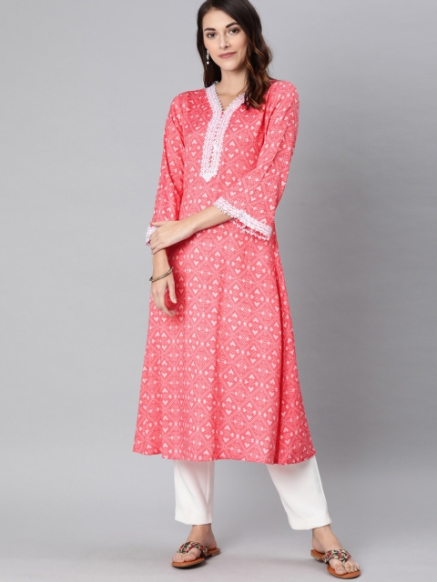 

AHIKA Women Pink & White Printed A-Line Kurta