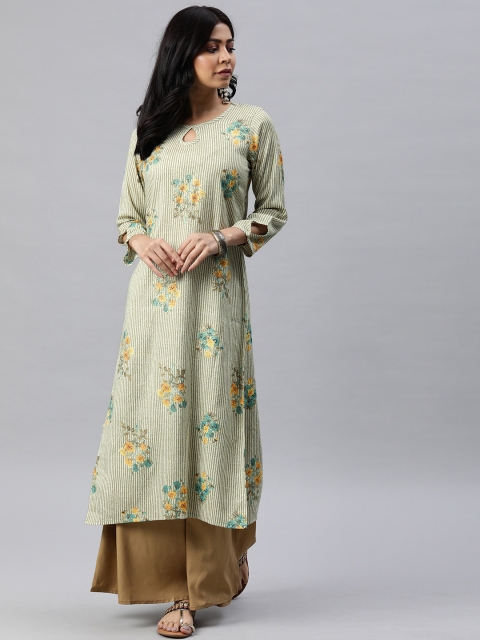 

AHIKA Women Beige & Brown Printed A-Line Kurta