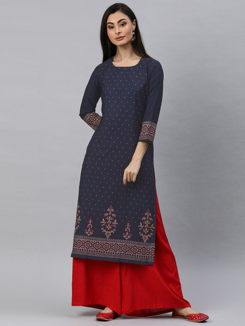 

AHIKA Women Blue Printed A-Line Kurta