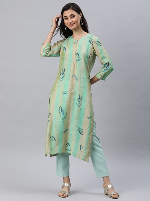 

AHIKA Women Green & Beige Floral Printed Straight Kurta