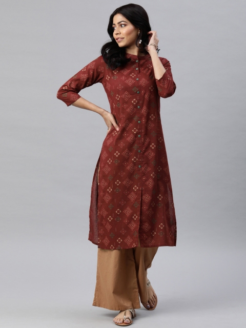 

AHIKA Women Maroon & Gold-Coloured Printed Straight Kurta